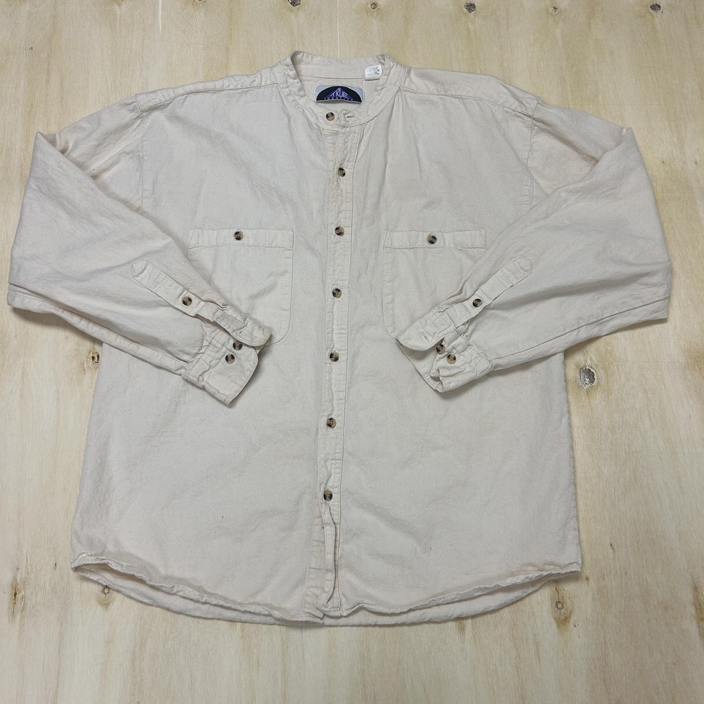 Vintage True Identity Shirt Mens XL Beige Solid Long Sleeve Button Up Casual
